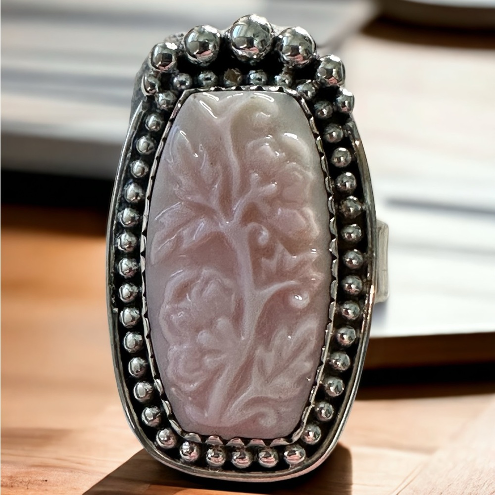 Native Pink Carved Conch Ring in Sterling Silver - Picture 2 of 10